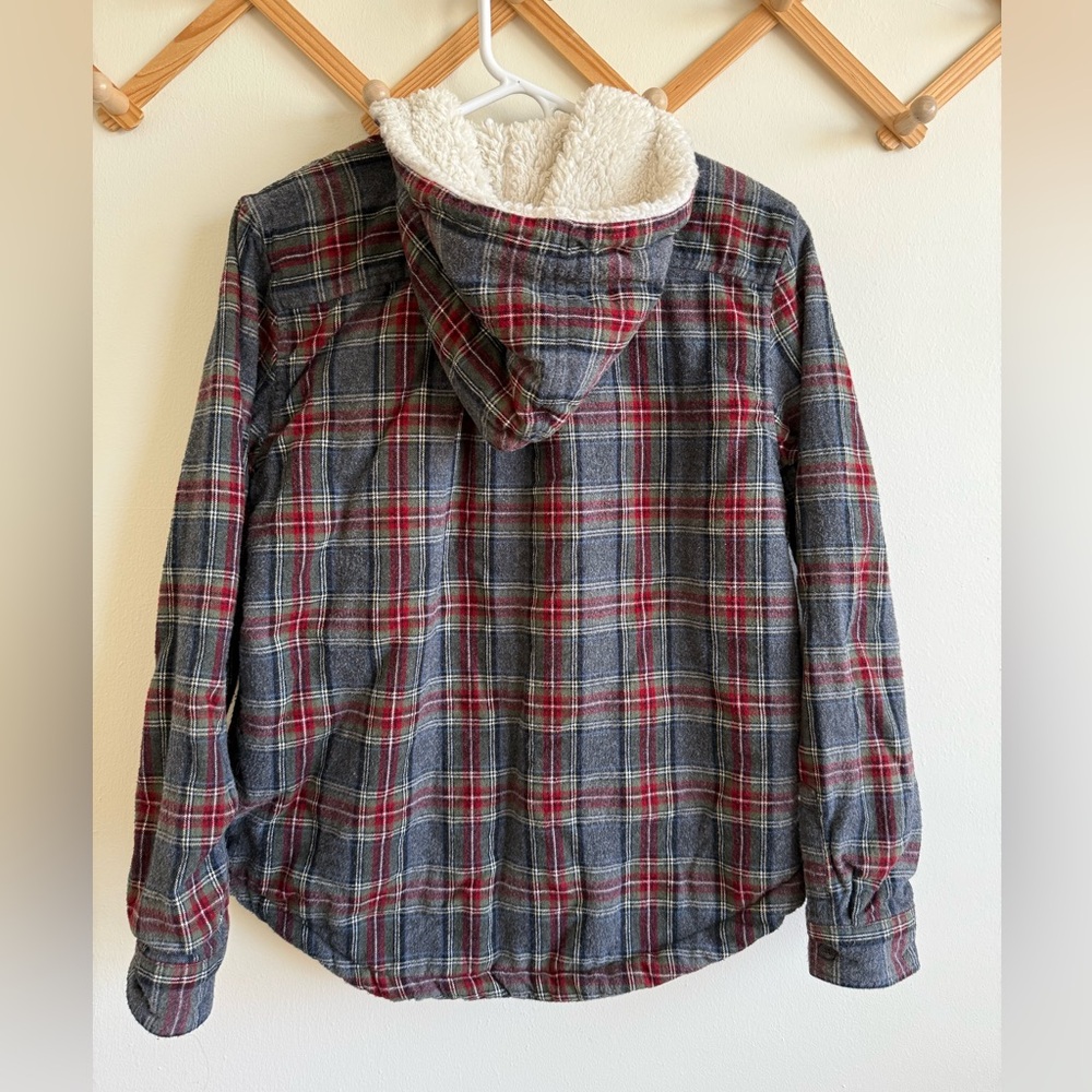 LL Bean Scotch Plaid Flannel Shirt Sherpa-Lined Zip Hoodie - Picture 4 of 6